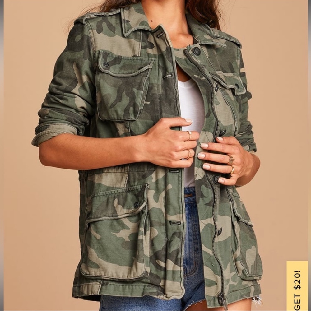 Free People Not Your Brother's Green Camo Print Jacket.